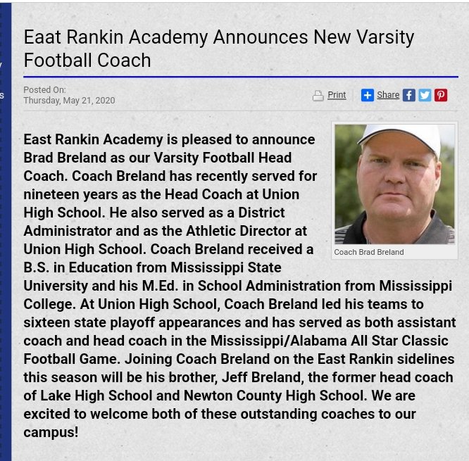 statefan5024's tweet photo. Home run hire for East Rankin Academy! Congrats @Brelandb01 https://t.co/Bmv8jpEiAY