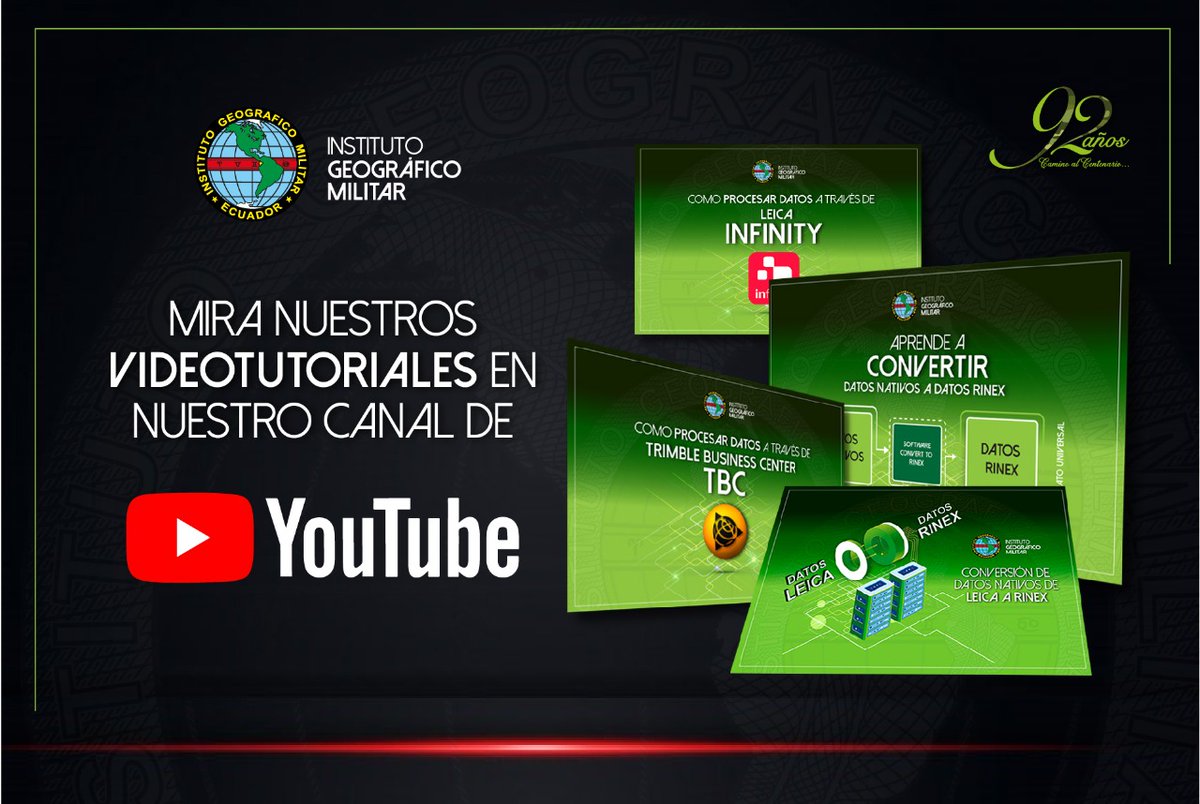 IGM_Ecuador's tweet photo. #VIDEOS Tutoriales | 🎥Te invitamos a visitar nuestra página YouTube y ver los videos tutoriales como herramientas de apoyo en:
✅Procesos de Descarga de datos #RedGNSS
✅Transformación de sistemas de referencia
👉https://t.co/LO3lW8maNl https://t.co/jkmMtkO9Ce