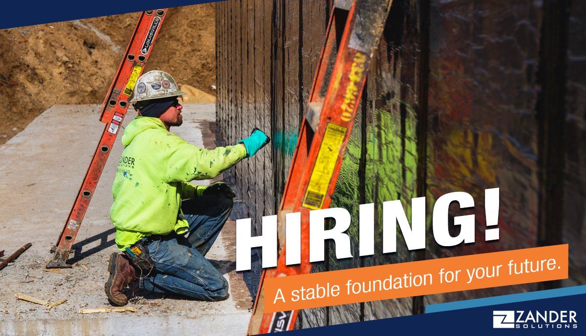 zandersolutions's tweet image. Looking for solid pay, great benefits, and stable year-round work? We’re immediately hiring for crew leader and laborer positions, so don’t wait. A bright future is available to you! Apply today to become a Waterproofing Pro at: bit.ly/2ZmgnNL