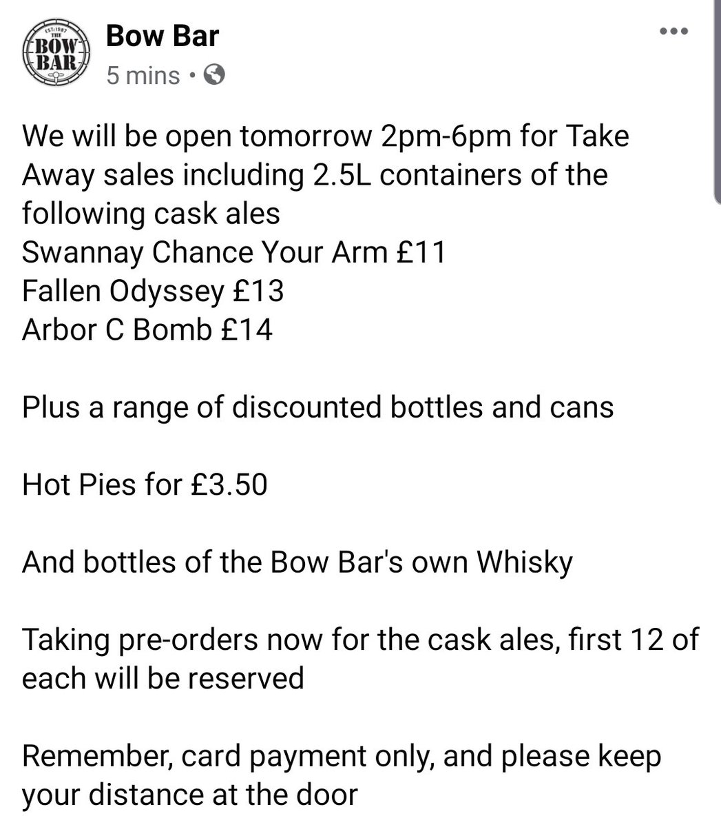 bow_bar's tweet photo. Cask beers pouring tomorrow for tale away in 2.5L containers from @FallenBrewCo @SwannayBrewery @ArborAles https://t.co/nEpCF6AJvg