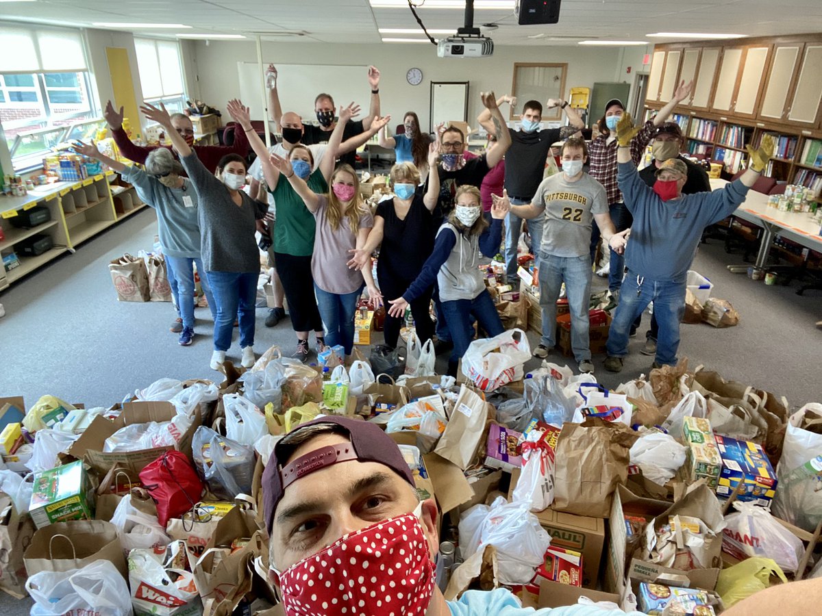 StateCollegeSD's tweet image. We successfully unloaded three buses packed full of food for the Stuff the Bus food drive. It filled two large conference rooms. Thank you to the volunteers and community members that donated. Now we sort!