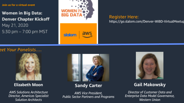 Still time to register if you're interested in joining tonight's virtual event for WiBD and listening to the great panelists we have lined up!  All genders and locations are welcome to attend - bring your favorite happy hour beverage :).  #aws #slalom #womenintech