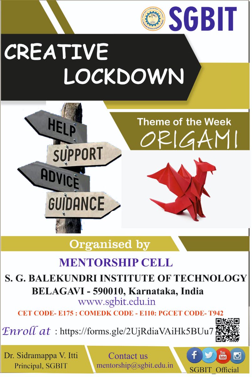 SgbitO's tweet photo. Participate and Win...
Mentorship Cell of SGBIT is organizing a competition by name CREATIVE LOCKDOWN where students can upload there creativity based upon the Theme of the Week. Uploaded images will be screened by the panel members and the Best pictures will be selected https://t.co/D7uEAAuw3K