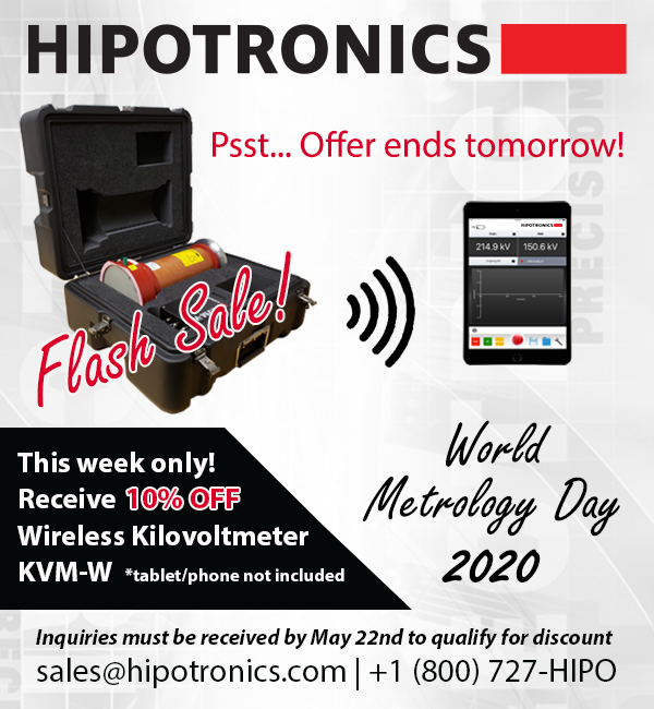 HIPO1962's tweet photo. Psst... offer ends tomorrow!  Don't miss your chance to receive 10% off a KVM-W!  User friendly and convenient, this #WirelessKilovoltmeter will be a great addition to your #metrologylab.  #Hipotronics #MetrologySolutions  #FlashSale #WorldMetrologyDay https://t.co/jrvquJbrNw https://t.co/4ZrLIcSjdb