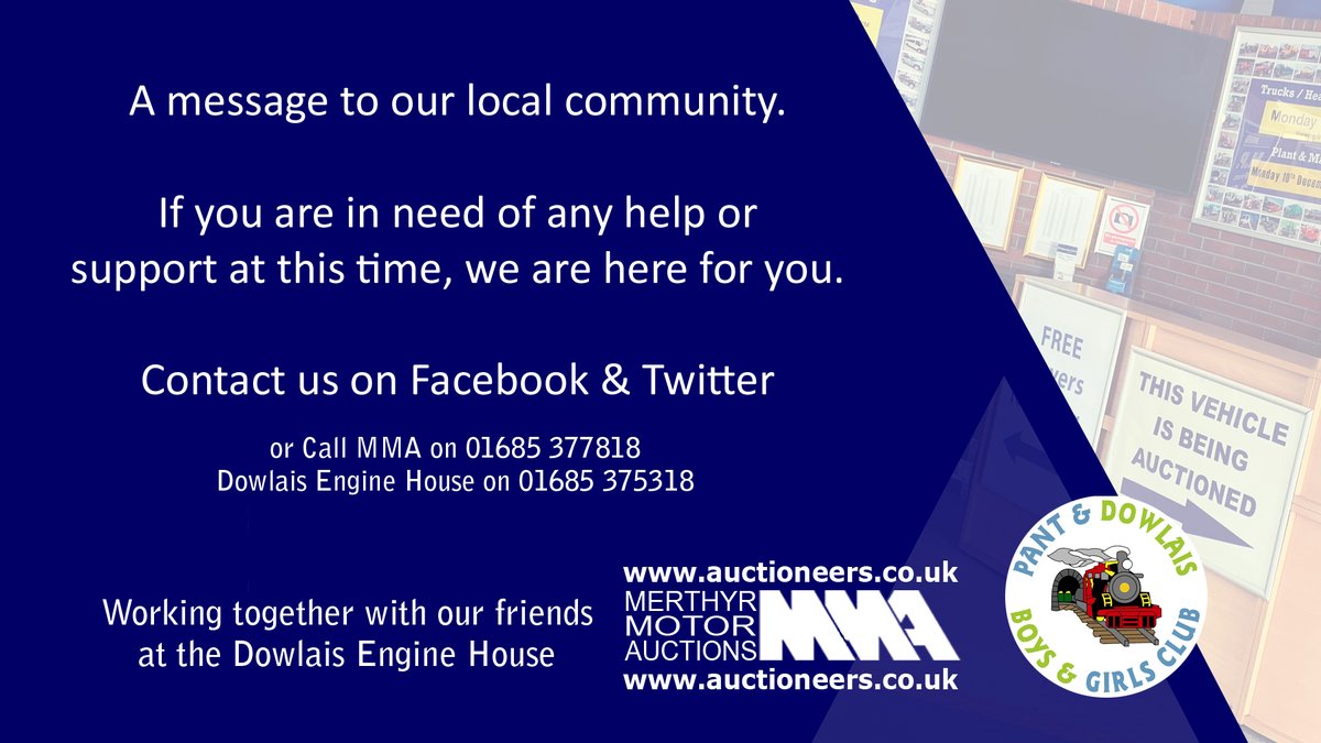 If you are in need of any help or support at this time, we are working together with our friends <a href="/EngineHouse1234/">Engine House</a>.

Call MMA on 01685 377818 or
Dowlais Engine House on 01685 375318