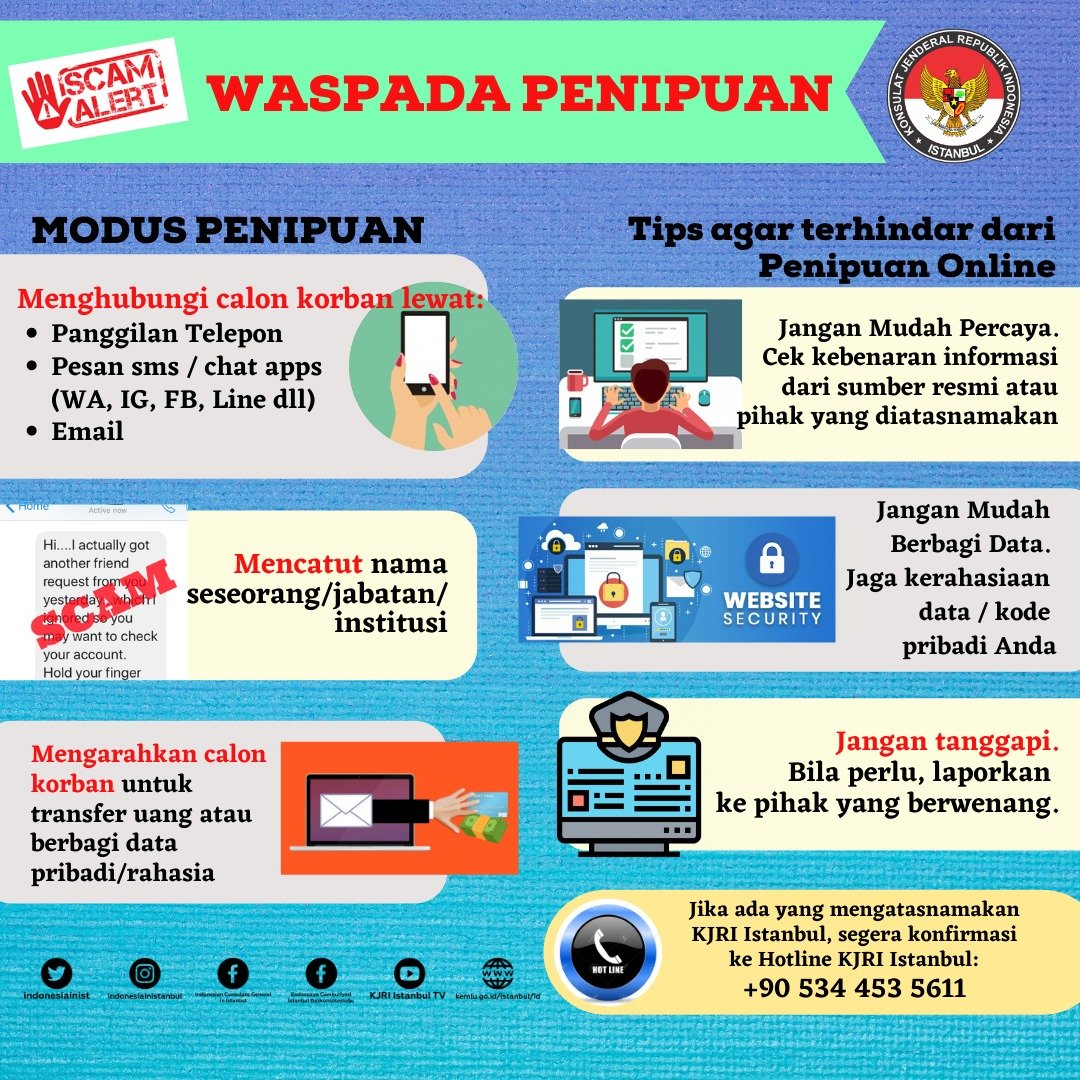 indonesiainist's tweet photo. Waspada terhadap upaya penipuan yg dilakukan oleh oknum tdk bertanggung jawab yg mengatasnamakan pejabat KJRI İstanbul @Kemlu_RI https://t.co/ihAFXSScLX