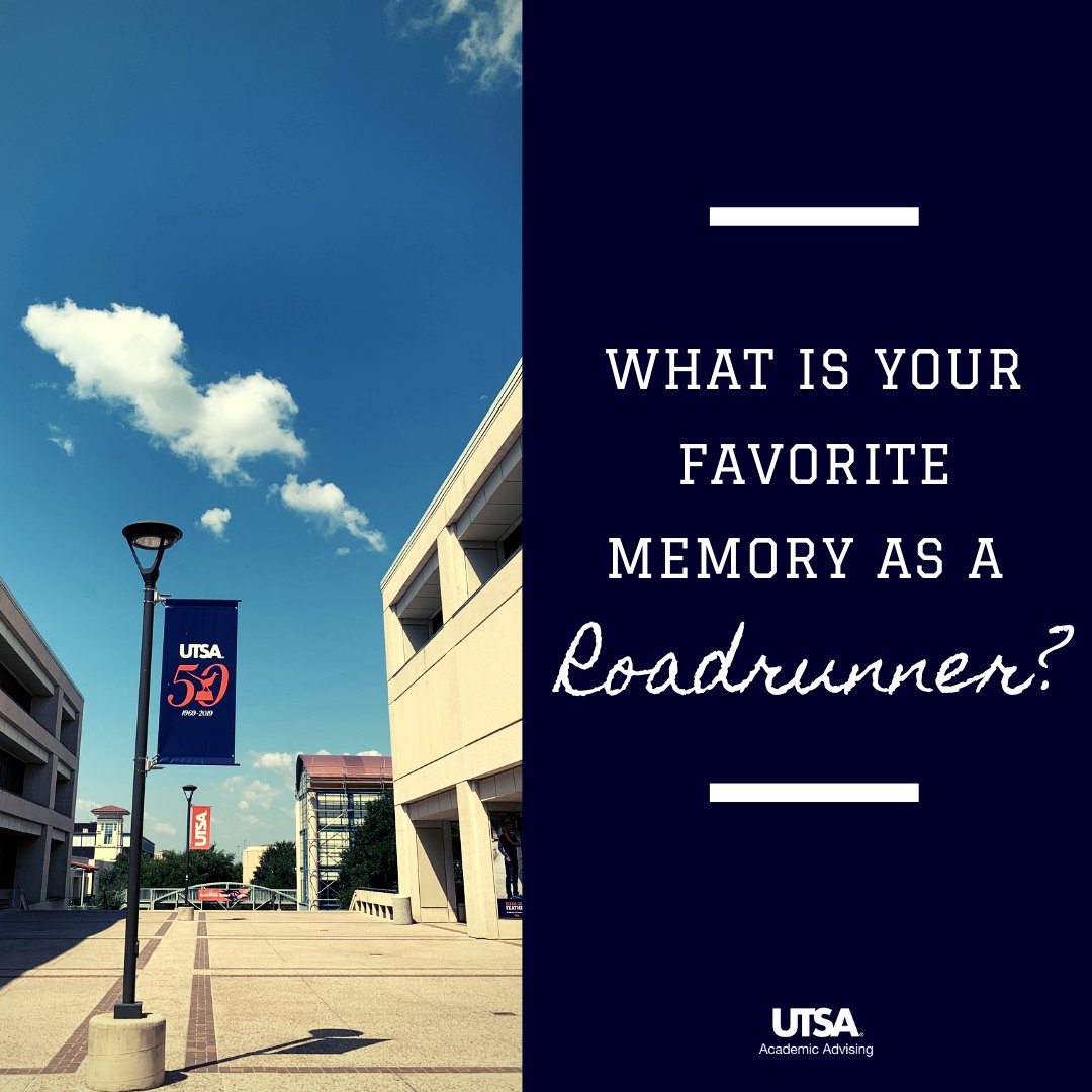 UTSAadvising's tweet photo. From orientation to graduation, you have created lasting memories. What is your favorite memory as a #Roadrunner?
#AdviseTheBeak #Roadrunners #Graduates2020 #Graduation #UTSAgrads #UTSAalumni https://t.co/LJDKtRhJsV