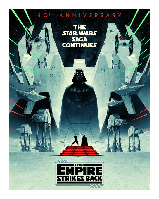 StarWarsSpain's tweet photo. ¡Feliz 40 aniversario, #StarWars #ElImperioContraataca! Lo celebramos con este increíble póster creado por el artista @Cakes_Comics.

¿Cuál es tu momento favorito del Episodio V? #ESB40 https://t.co/WkQCkortmf