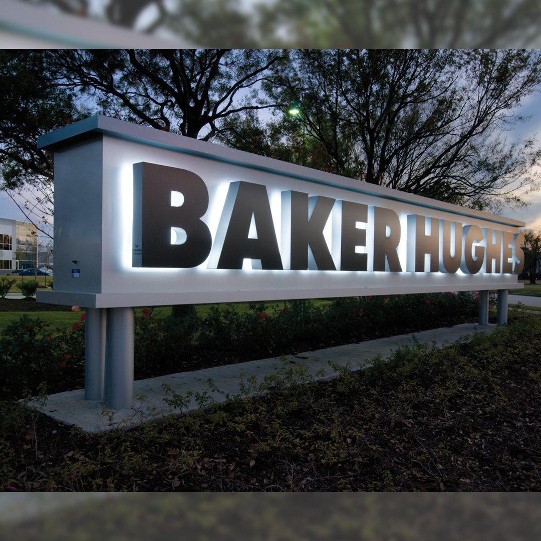 US_LED's tweet image. We're excited to show off this LED lighting application in our #ThrowbackThursday! Baker Hughes wanted to represent their brand in the "light" way and used US LED's channel letter solutions to do it. #LEDLightingSolutions #SignLighting #AlwaysTheRightChoice