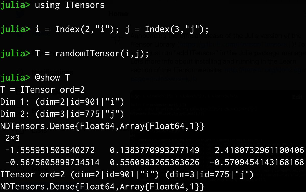 Announcing the official release of the Julia version of the ITensor Library (github.com/ITensor/ITenso…)! To install just run 'add ITensors' in the Julia package manager. Lots more info about installing and running in the Learn section of the ITensor website: itensor.org/docs.cgi?page=…