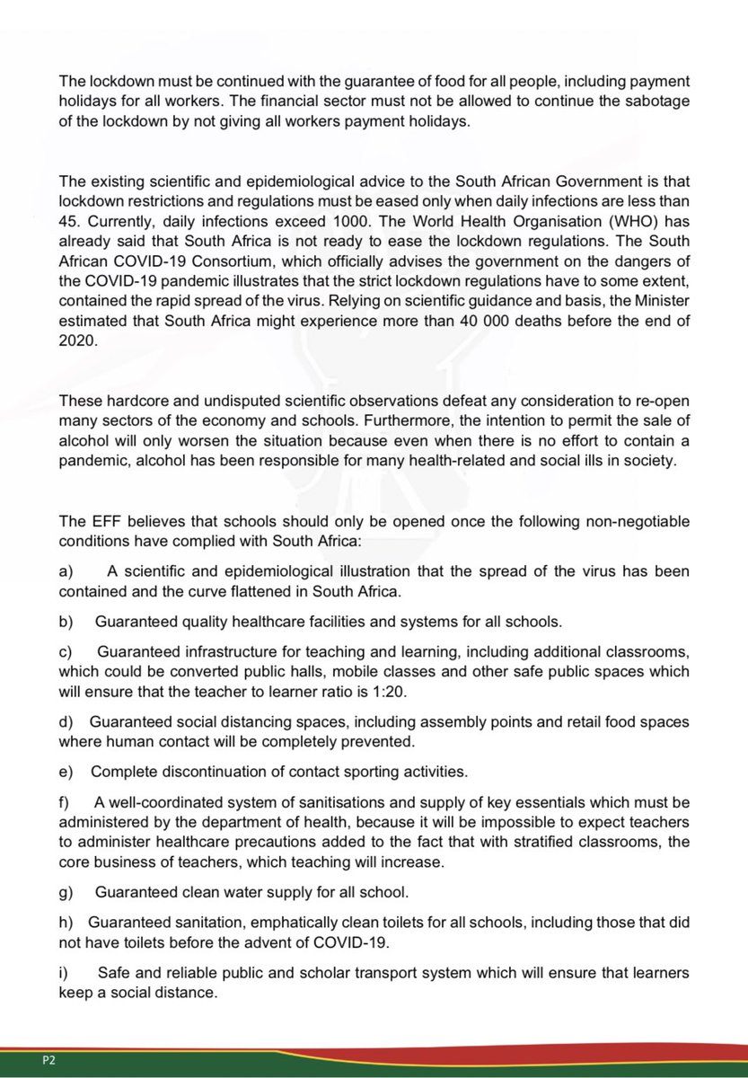 EFFSouthAfrica's tweet photo. Economic Freedom Fighters Statement on the Re-opening of Schools and Sectors of the Economy. https://t.co/ZZfsPleJnq
