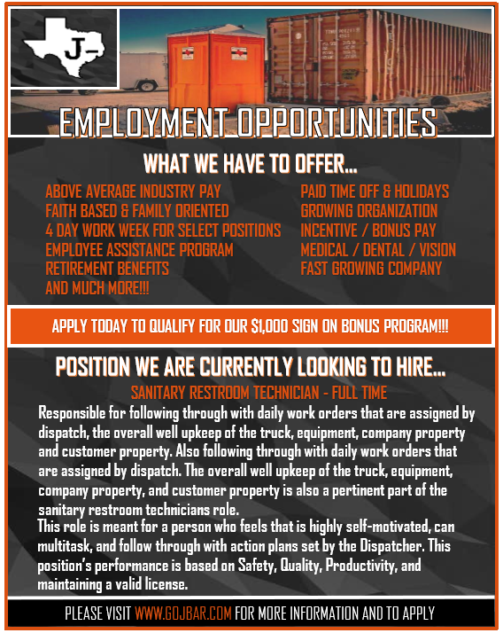 jbar_ent's tweet photo. JBAR IS CURRENTLY HIRING. YOU CAN COME BY OUR OFFICE TO FILL OUT AN APPLICATION OR GO TO OUR WEBSITE AT https://t.co/Q2aVGXxkSU 
WE ARE ALSO HIRING FOR A DIESEL MECHANIC, YARD TECHNICIAN, MAKE READY TECHNICIAN AND A ROLL-OFF TRUCK DRIVER. #SpreadTheWord https://t.co/oV5sBMjLeW