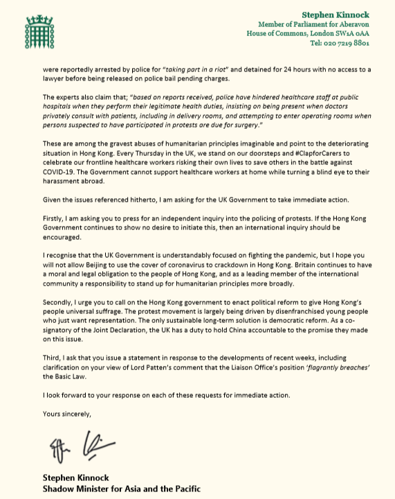 SKinnock's tweet photo. Concerning news that Beijing is again looking to introduce A23 legislation to amend Annex III of Hong Kong’s Basic Law, clamping down on political opposition &amp; NGOs https://t.co/gmRDWPyJlE

Chinese govt must match power with responsibility. On Monday I wrote to @DominicRaab on HK https://t.co/b8OsDFvCPq