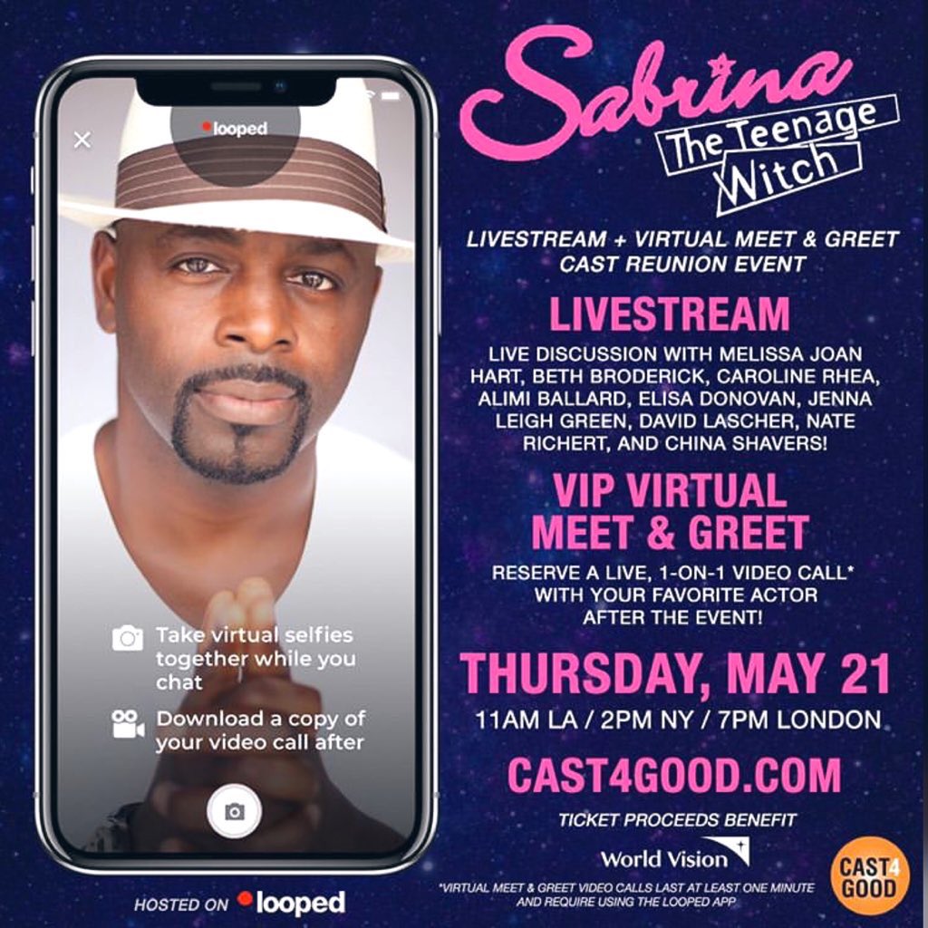 AlimiBallard's tweet photo. It’s ALMOST time✨💖💫🥰 The #SabrinaTheTeenageWitch cast is reuniting TODAY on @LoopedLive for a GREAT cause, benefiting @WorldVisionUSA ‘s Covid-19 response. @Cast4Good Come JOIN us.. 🥰👉 https://t.co/mYeJiVxIN5 #Cast4Good #LoopedApp #WorldVision https://t.co/VTZBSUN1Ws