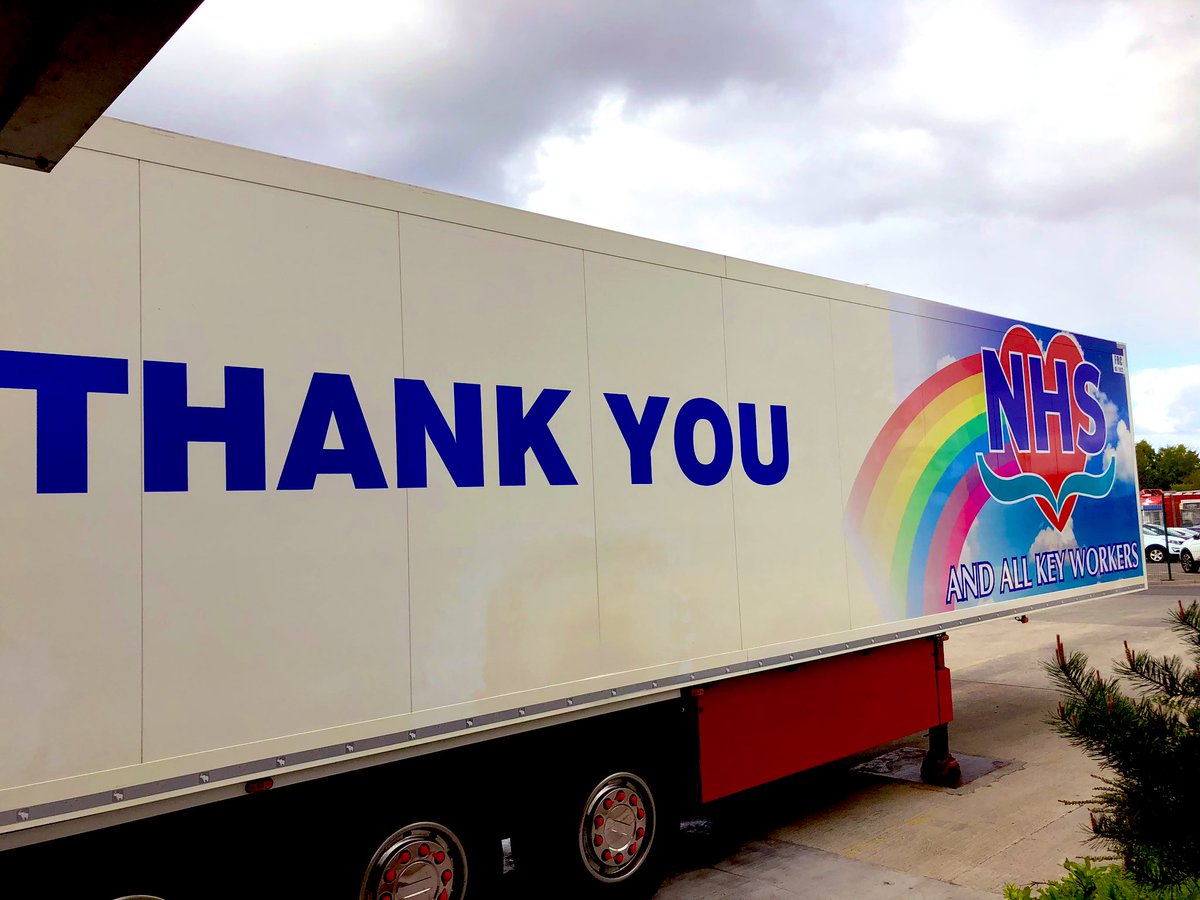 DfdsScotland's tweet photo. Trailer in our depot showing the appreciation for the #nhs &amp; all #keyworkers. #clapforourcarers #scotland #dfdsgroup 👏🏻🌈 https://t.co/0Uk800Jvwd