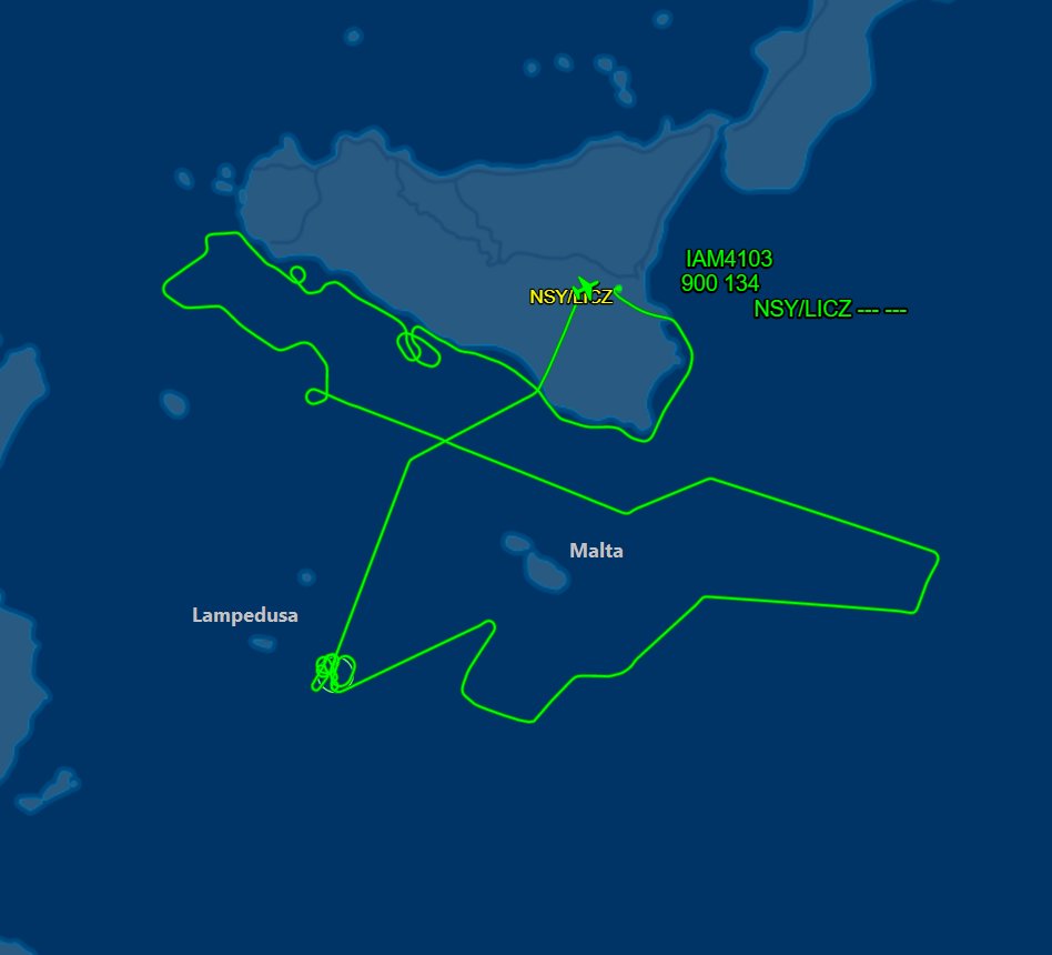 scandura's tweet photo. Today in area
🔢
2020-05-21
1544z ⏱️ 17:44 CEST
🛩️ Italian Air Force 🇮🇹 P72 #MM62298 c/s #IAM4103 is landing in Sigonella AB after a mission over SAR zone.
1337z ->1457z 🔄 orbiting 22 nm ESE Lampedusa (35 21N 013 02E ca.).
#migrants #Libya #migranti #Libia #Tunisia #Malta https://t.co/iWlo0VaJXN