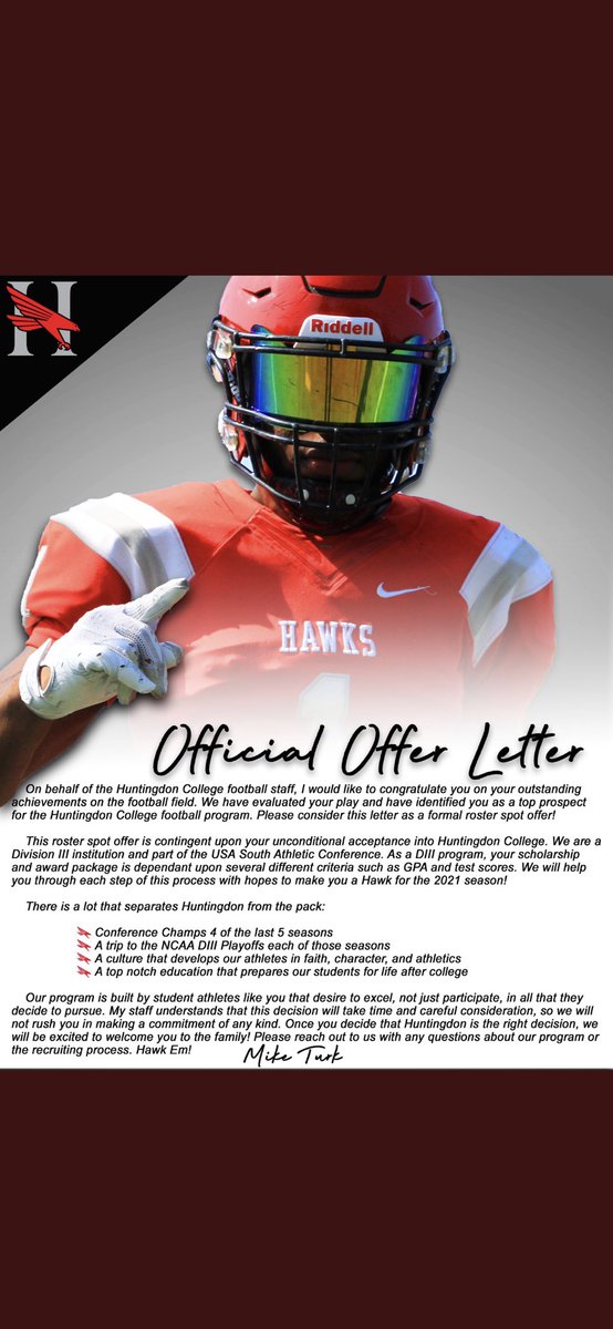 JacksonH_22's tweet photo. I am truly honored and blessed to have received my first offer from Huntington University. @CoachStephensWR @HawksFootball https://t.co/sLG7xzxwOX