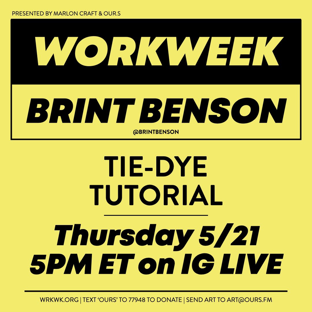 _OUR_S's tweet photo. 5pm
Tie dye tutorial
with Brint Benson https://t.co/oPkYAspiDA