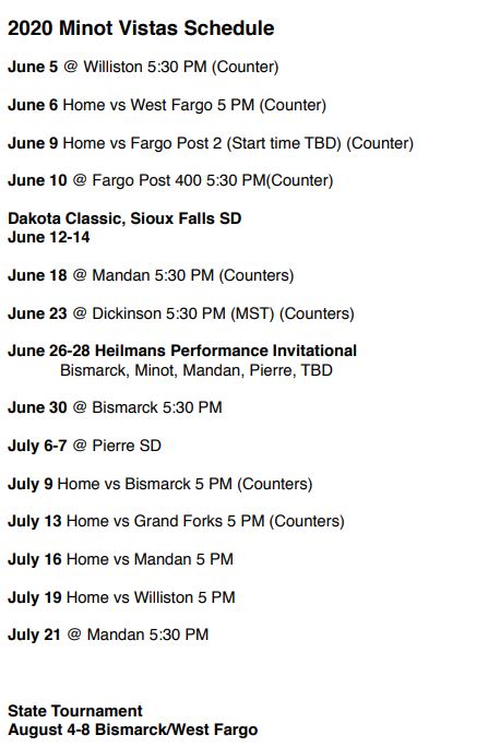 BenBarrTV's tweet photo. @MinotVistas Coach Pat Arntson says the team is looking to add a few dates at the end of July. https://t.co/o2qcpkduPW