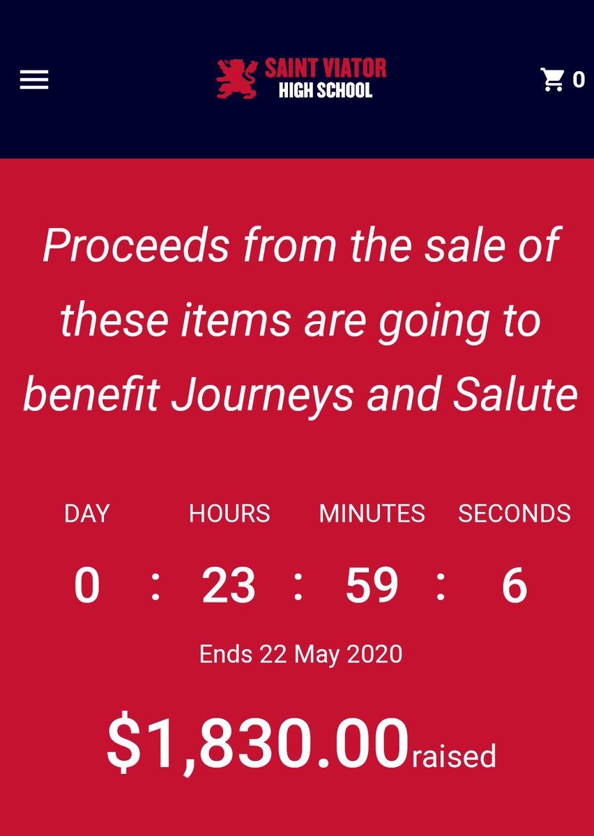 Less than 24 hours to go!

I believe we can get to $2,500 raised ($1,250) for both charities!

PLEASE HELP LIONS!

waistup.com/svhs_c19/shop/…

100% profit goes to <a href="/JourneysRoad/">JOURNEYS</a> &amp; <a href="/Salute_Inc/">Salute Inc.</a>! 

#TheViatorWay is committed to help those in need!

@SaintViatorH
<a href="/CampusMinSVHS/">SV Campus Ministry</a>