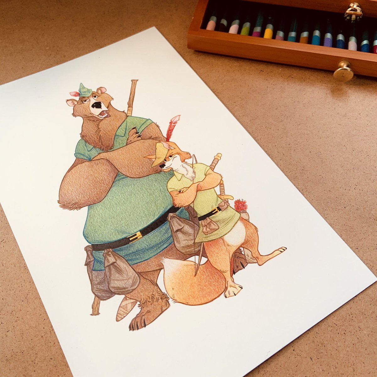 MichelePastaMix's tweet photo. #cartoon  #color #watercolor #painting #pencil #art #amazing #pic #picoftheday #winsorandnewton #derwent #fabriano #traditional #paneloftheday #drawing #mix #michelepasta #photography #brush #tribute #robinhood #littlejohn #disney #classic #fox #bear #illustration #illustrator https://t.co/xc7EsFzNQL