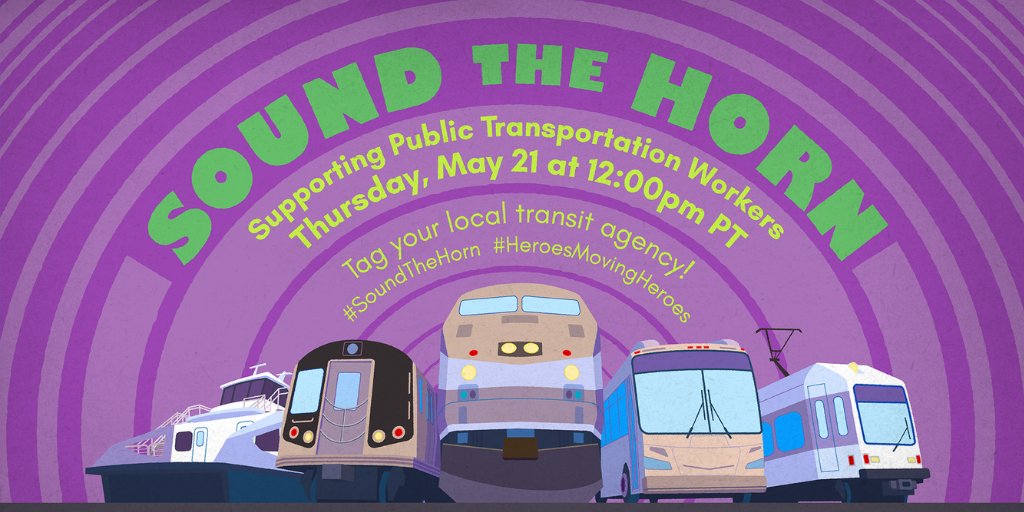 MyCommTrans's tweet photo. At 🕛Noon today, 🚍 🚝public transit vehicles 🚎 ⛴️ city, state and nationwide will #SoundtheHorn in support of public transportation workers. https://t.co/hevZS8nUFq