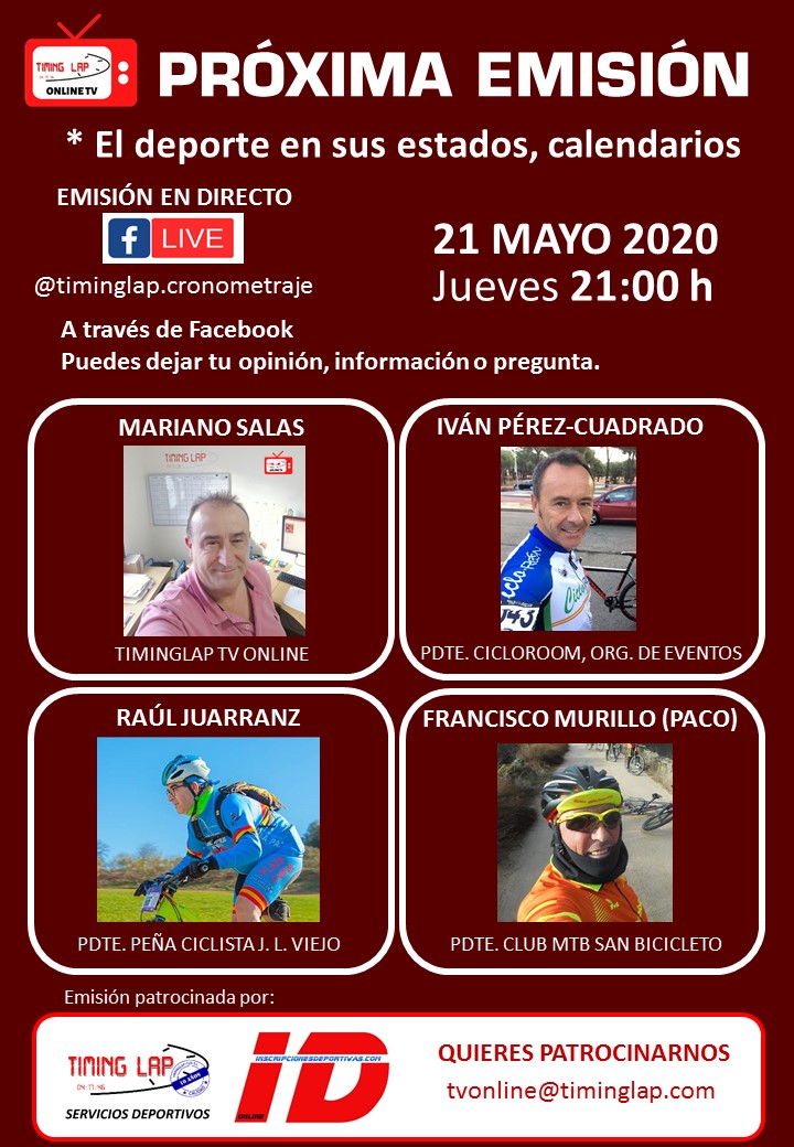 InscripcionDepo's tweet photo. No te lo pierdas... da me gusta en la pagina de Facebook de Timinglap Timinglap Cronometraje  y te avisaremos del inicio de la emisión. https://t.co/oszLonAACq