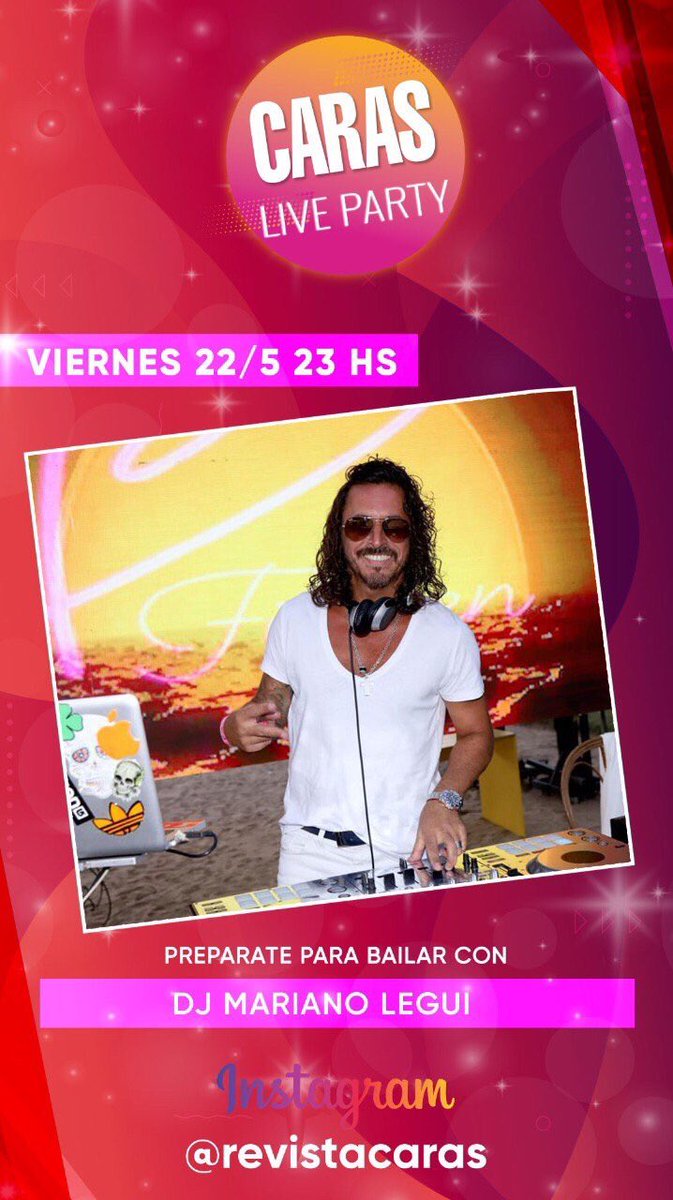Este Viernes 23Hs prendete al instg de <a href="/revistacaras/">revistacaras</a>  que vamos a Bailar Juntos en un #liveset ..!! 📌Agendalo.. te espero !!
#djliveset #music #covid_19 #revistacaras