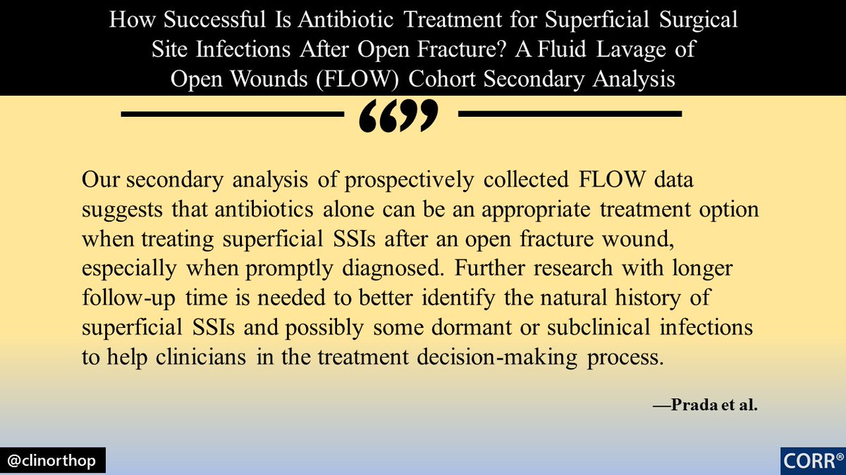 How Successful Is Antibiotic Treatment for Superficial Surgical Site Infections After Open Fracture? A Fluid Lavage of Open Wounds (FLOW) Cohort Secondary Analysis
ow.ly/Bzn750zMPYJ