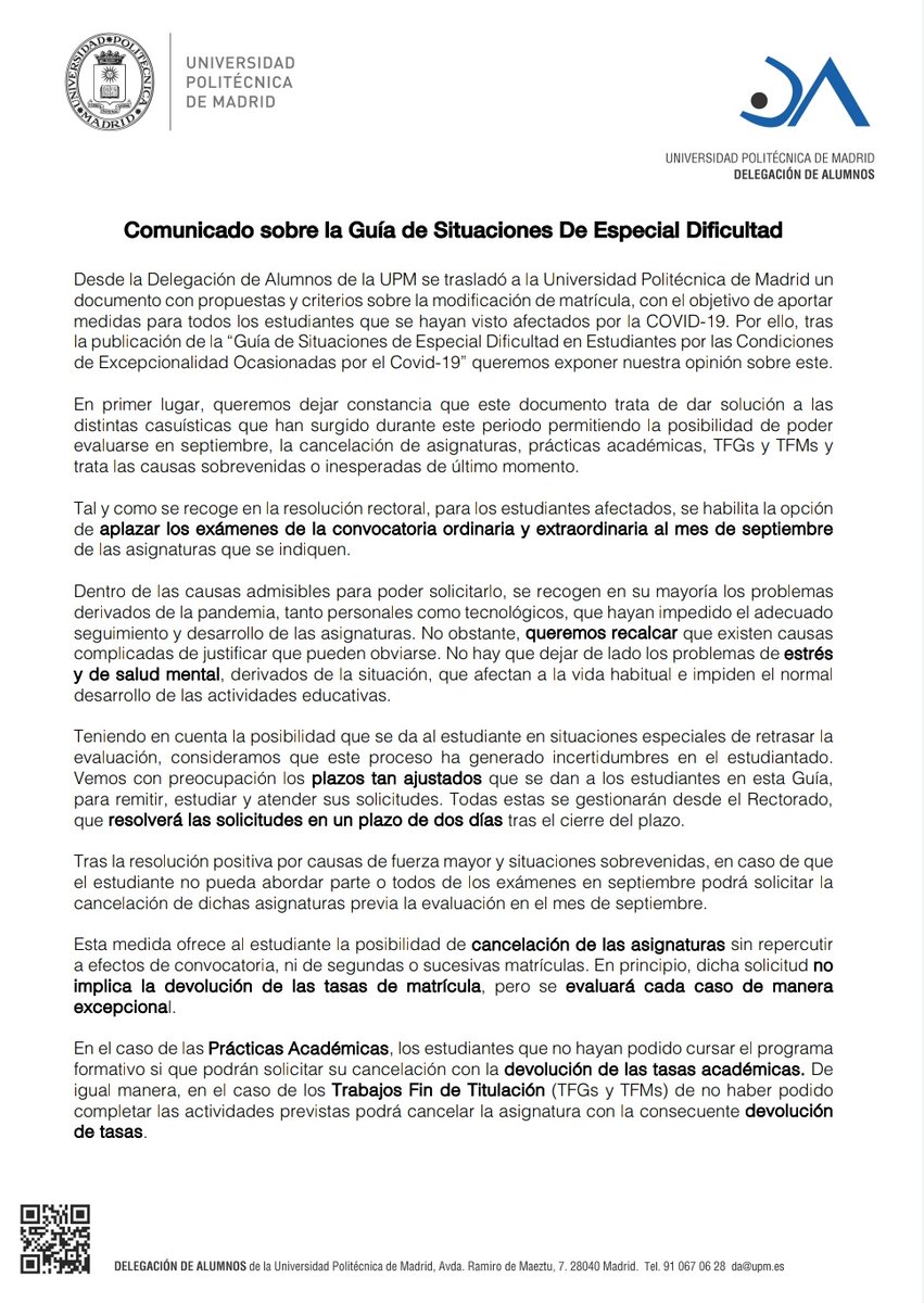 Delegacion_UPM's tweet image. Queremos hacer llegar estas palabras a los estudiantes y al equipo rectoral sobre la guía publicada ayer.

Queremos saber qué opináis sobre la guía, su contenido y cosas que echéis en falta (siempre desde el respeto). Dad rt al tweet con comentarios y usad el #UPMEscuchanos.