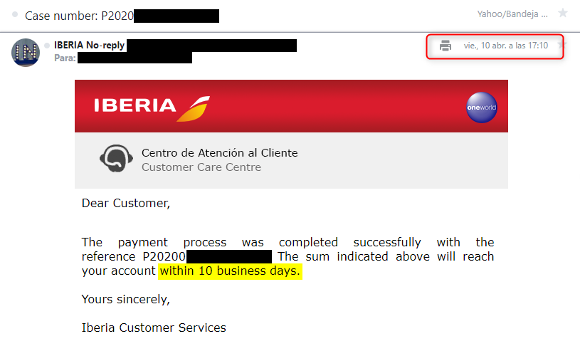 <a href="/Iberia/">Iberia</a> ¿Cuándo cobraré la indemnización del vuelo del pasado Septiembre de 2019? Los 10 business days ya van por más de 25. Tenéis toda la información por privado.