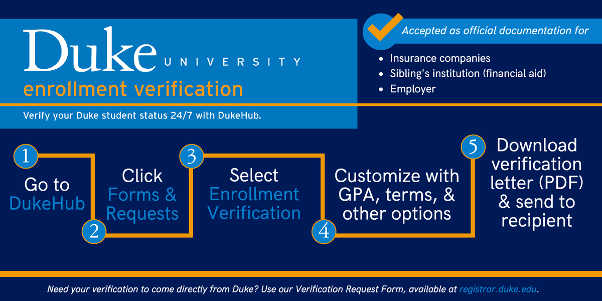 DukeRegistrar's tweet photo. Need a letter verifying your #DukeStudent status? Download an official document from #DukeU on #DukeHub #anytime #dayornight https://t.co/H11MOXe1Ac
