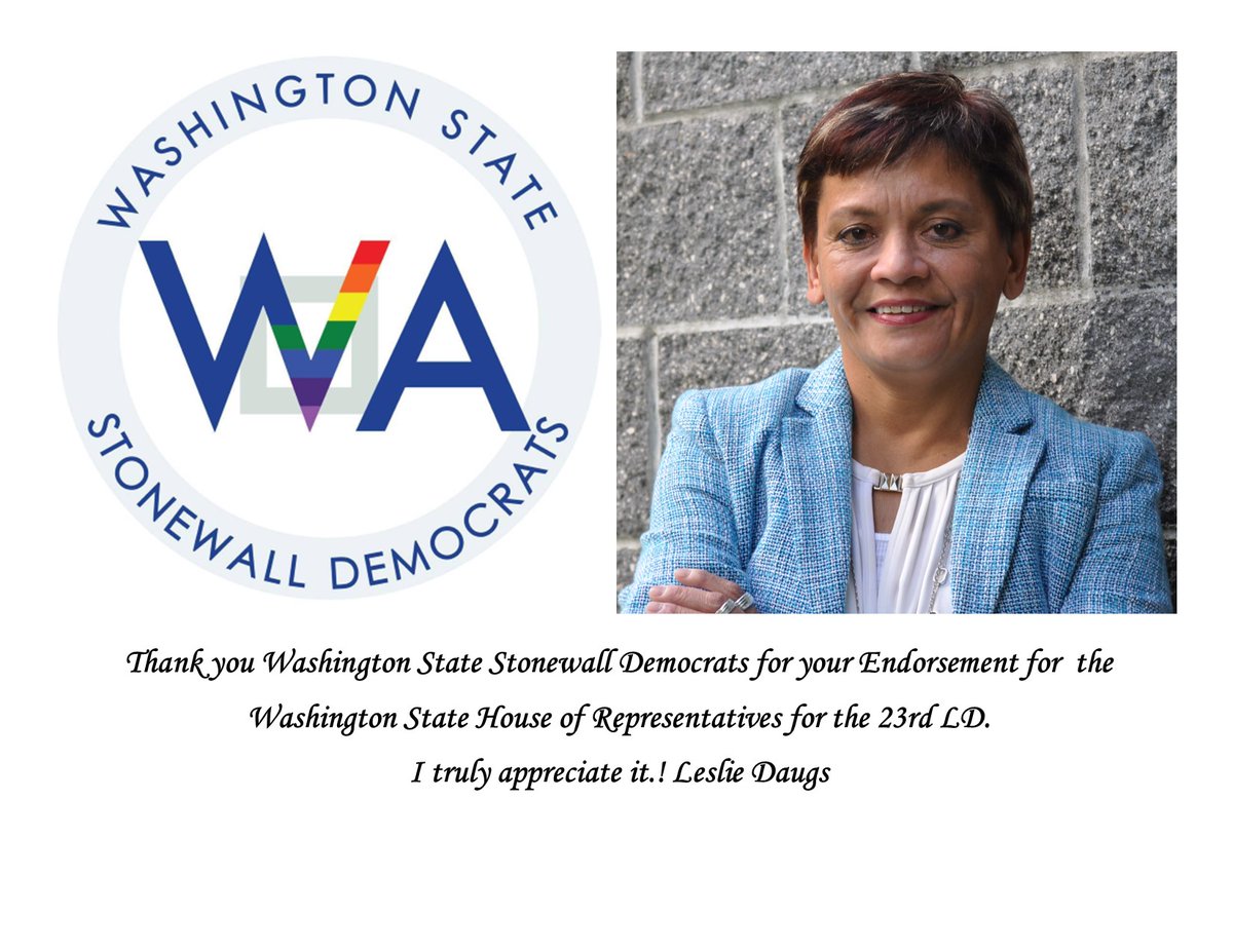 LDaugs's tweet photo. I am honored and humbled to be endorsed by the #WaStonewallDems, #WashingtonStonewallDems https://t.co/ZGZDm77054