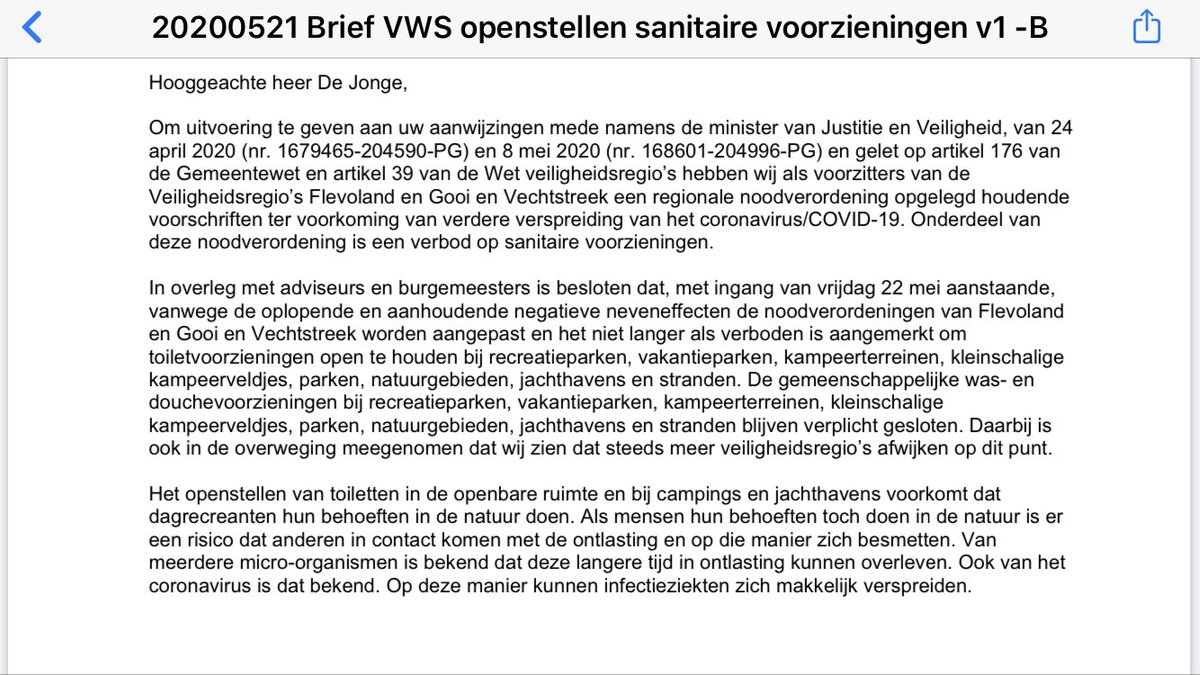 De wc voorzieningen voor dagrecreatie mogen open per morgen. Dank voor dit verstandige besluit! Scheelt wat wildplassen en poepen 😱