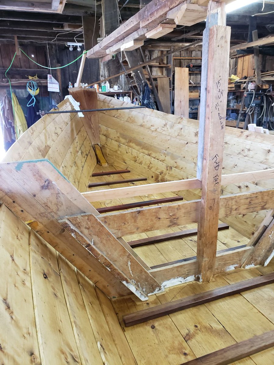 The interior of this #Seine dory hull has been oiled and is looking beautiful! All of us at the #DoryShop have been really enjoying watching the progress our dory builder Mike has been making on this fantastic project.
•
•
•
#woodenboat #dory #dorybuilder #traditional