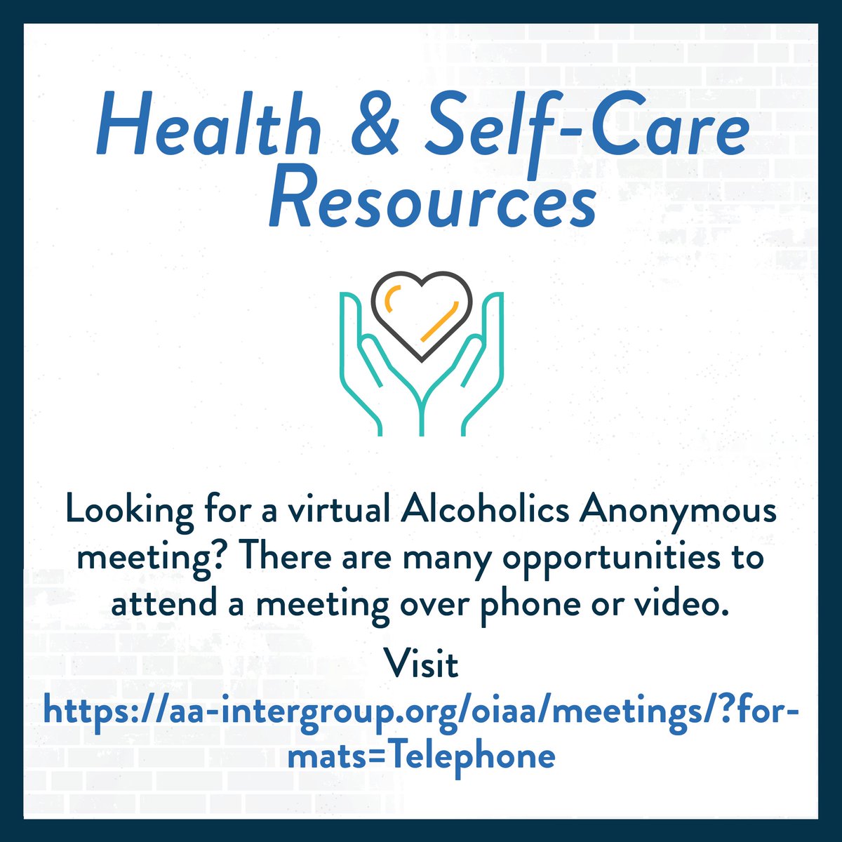CleanslateCara's tweet photo. Looking for a virtual Alcoholics Anonymous meeting? There are many opportunities to attend a meeting over phone or video. Visit https://t.co/Q7T6gJ2urX #SelfCareResources #LetsGetToWork https://t.co/kkOPvg204E