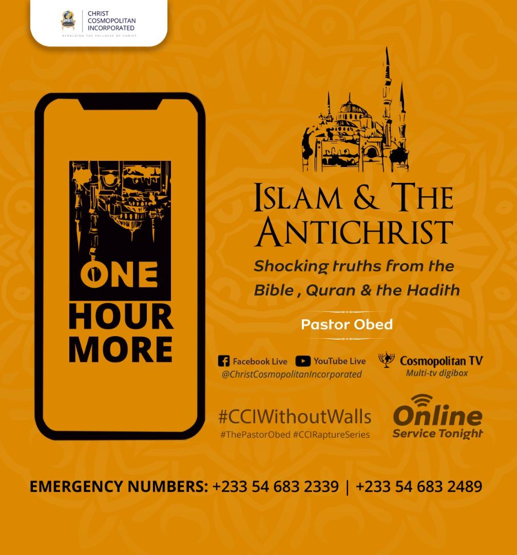 ObengEssuming's tweet photo. GET READY FOR CCI LIVE

We are live in 1 hour with our Online Midweek Service!
This is the time to prepare your heart and space for worship. Alert your family and friends that we'll be in fellowship soon!
God bless you!
#ThePastorObed
#CCIWithoutWalls
#IslamicAntiChrist https://t.co/aHWWdgyrCf
