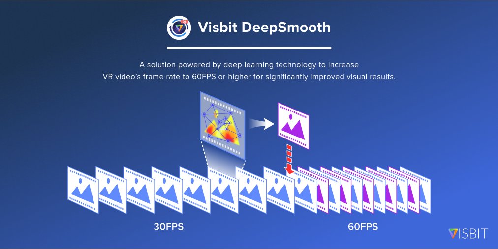 VisbitInc's tweet image. Good things come in pairs! Another new product being introduced is Visbit DeepSmooth, an AI-based solution that can increase #VR video’s frame rate to #60FPS or higher for an unmatched result! Want to learn about how professionals think of this product? visbit.co/deepsmooth