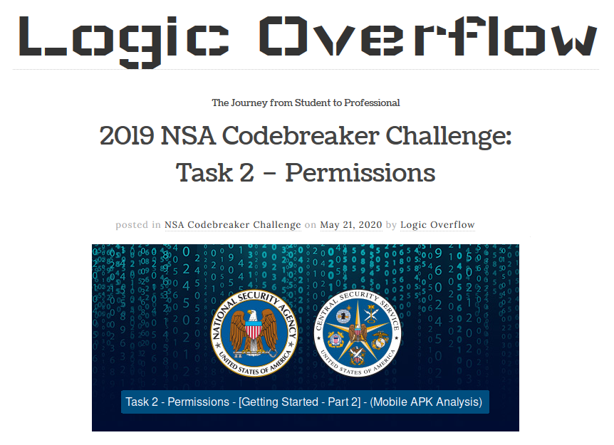 LogicOverflow's tweet photo. Walkthrough guide for the second task for the 2019 NSA Codebreaker Challenge: https://t.co/R4J96fD9gq
#nsa #nsacodebreakerchallenge #CyberSecurity https://t.co/GdPLZYFtOR
