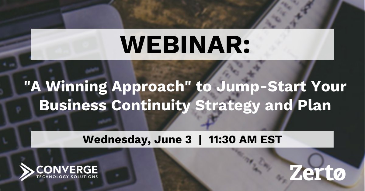 Corus360's tweet photo. Converge and @Zerto have teamed up to offer an integrated approach to identifying and fulfilling your IT resiliency needs. Tune in on Wednesday, June 3rd at 11:30 AM EST. Click to register. https://t.co/iO9MsxOcaY
#BusinessContinuity #ITResiliency #DataRecovery @ConvergeTSC https://t.co/XtTdol3OG9