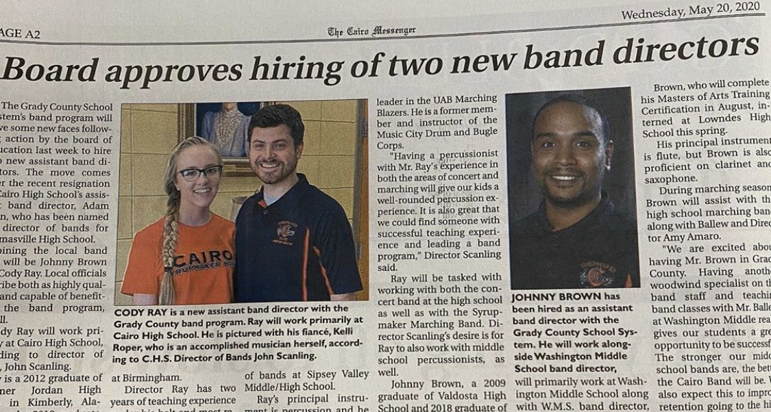 SyrupmakerBands's tweet photo. pick up a copy of the Cairo Messanger to read more about Mr. Ray & Mr. Brown ! #Syrupmakers #MarchingBand #BandDirectors #GoCairo #GoBand https://t.co/iQdKS46oSs