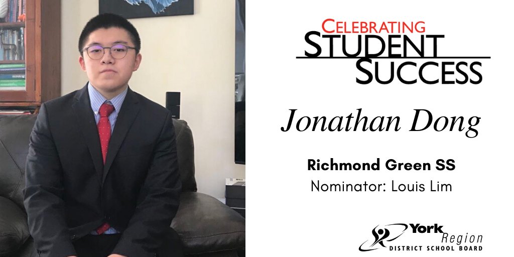 York Region DSB (@yrdsb) on Twitter photo Our next CSS recipient is Jonathan Dong from <a href="/RichmondGreenSS/">Richmond Green SS</a>!
Jonathan is a role model for younger students. When he's not performing in multiple orchestras, he provides mentorship to younger students & can regularly be found advocating for accessibility. ow.ly/paMq30qIf9Z Our next CSS recipient is Jonathan Dong from <a href="/RichmondGreenSS/">Richmond Green SS</a>!
Jonathan is a role model for younger students. When he's not performing in multiple orchestras, he provides mentorship to younger students & can regularly be found advocating for accessibility. ow.ly/paMq30qIf9Z