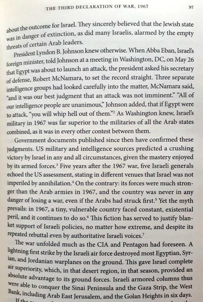"[Israel's] forces were much stronger than the Arab armies in 1967, & the country was never in any danger of losing a war, even if the Arabs had struck first. Yet the myth prevails: in 1967, a tiny, vulnerable country faced constant, existential peril, and it continues to do so"