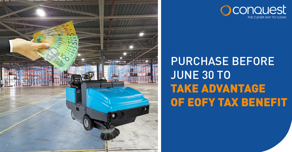 ConquestEquip's tweet photo. The ATO has temporarily increased the instant asset write-off threshold from $30,000 to $150,000.

Make the most of your warehouse EOFY tax benefit opportunities and purchase your new floor cleaning assets before June 30. 

Learn More https://t.co/7raBD88A2L https://t.co/6GvNRnJWxc