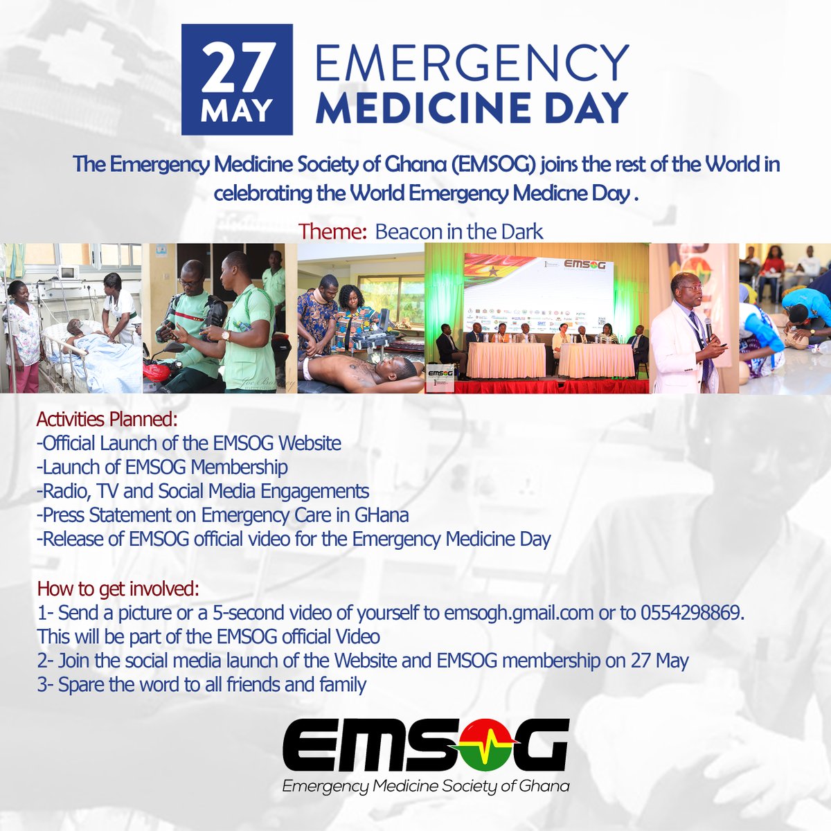 Join us to celebrate Emergency Medicine Day on the 27th of May. In these hard times help us celebrate the theme: Beacon in the dark
Share your pictures and stories. send your images to emsogh@gmail.com @EuropSocEM  <a href="/afemafrica/">The African Federation for Emergency Medicine</a>  @IFEM2  <a href="/ena_ghana/">Emergency Nurses Association-Ghana</a>  <a href="/NAkufoAddo/">Nana Akufo-Addo</a>  <a href="/mohgovgh/">Ministry of Health, Ghana</a>  <a href="/DSD_GHS/">Disease Surveillance Dept_GHS</a>