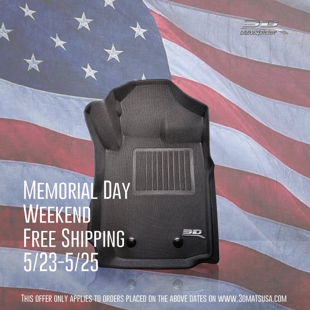 This Memorial Day Weekend, we're offering Free Shipping on all our products if you purchase them from our website.
Save Big by purchasing this #MemorialDayWeekend.
bit.ly/2LPK0yU

#3DMAXpider #3DMatsUSA #MemorialDay #Savings
