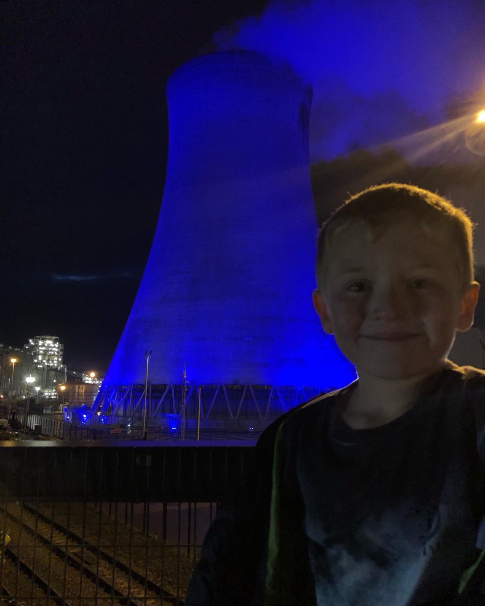 deniseashaw's tweet photo. My son Farren-Drax power stations biggest fan. Loves visiting the blue cooling tower 💙
 #Draxpower #draxpowerstation #bluecoolingtower #nhs #NHSThankYou https://t.co/4olWLSAK92