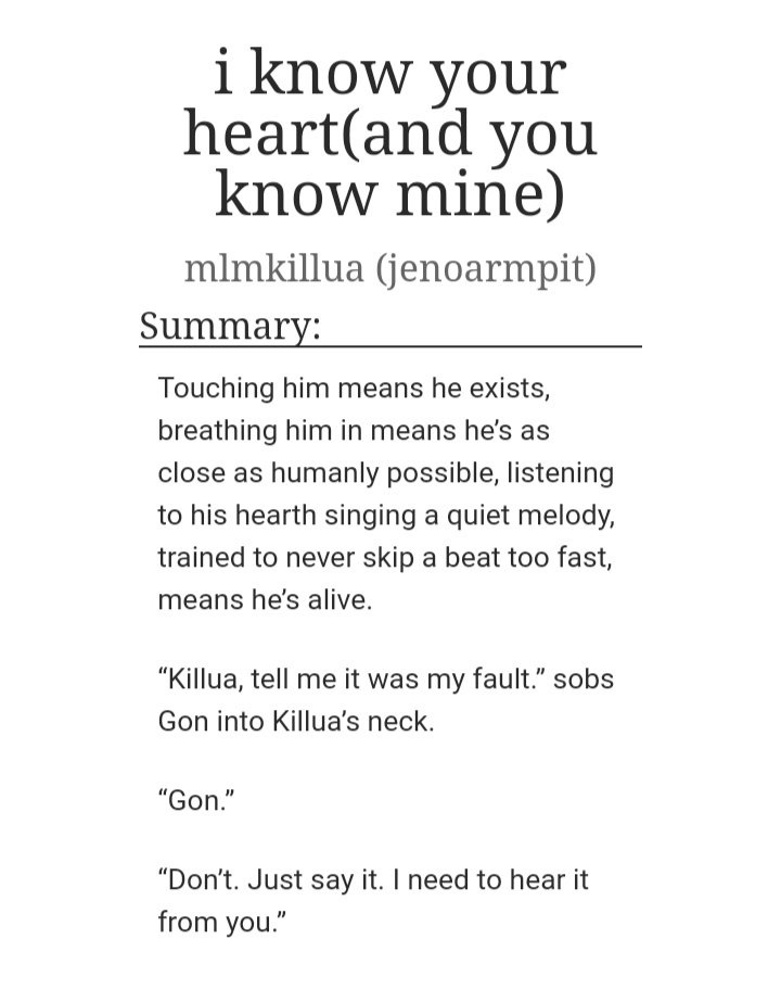 mlmkillua's tweet photo. i know your heart (and you know mine) #hxh #killugon

🌌 killua/gon
🌌 1,112 words
🌌 set after the dodgeball game on greed island
🌌 angst, hurt/comfort, injury

https://t.co/WNwMUtNpvH https://t.co/H7fTps79rb