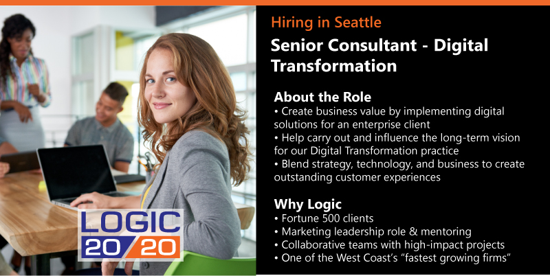 We are hiring a Senior Consultant to join our Digital Transformation team in Seattle.
This individual will impact the growth of our organization by delivering solutions, using cutting-edge technology, and boost customer satisfaction for a major client.

logic2020.com/careers/join-t…